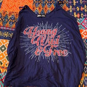 Navy blue, “young, wild & free” lose tank top.